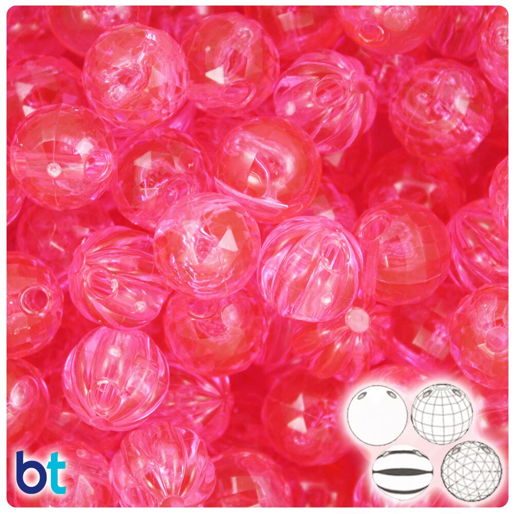 BeadTin Pink Transparent 14mm Family Bubble Plastic Beads (4oz)