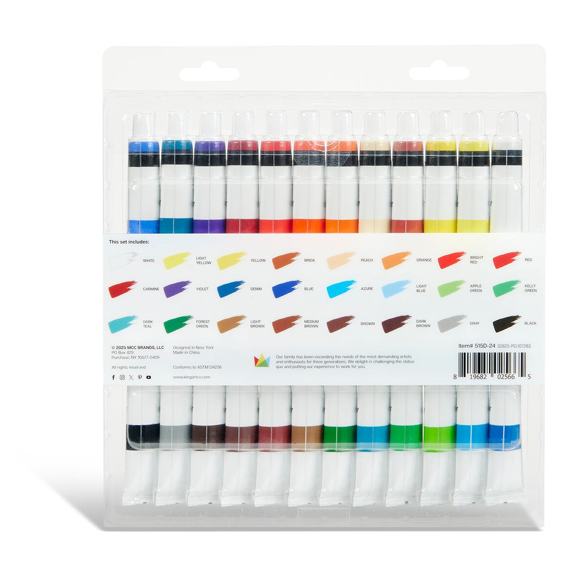 KINGART® Studio Watercolor Paint, 12ml (.4oz), Set of 24 Unique Colors
