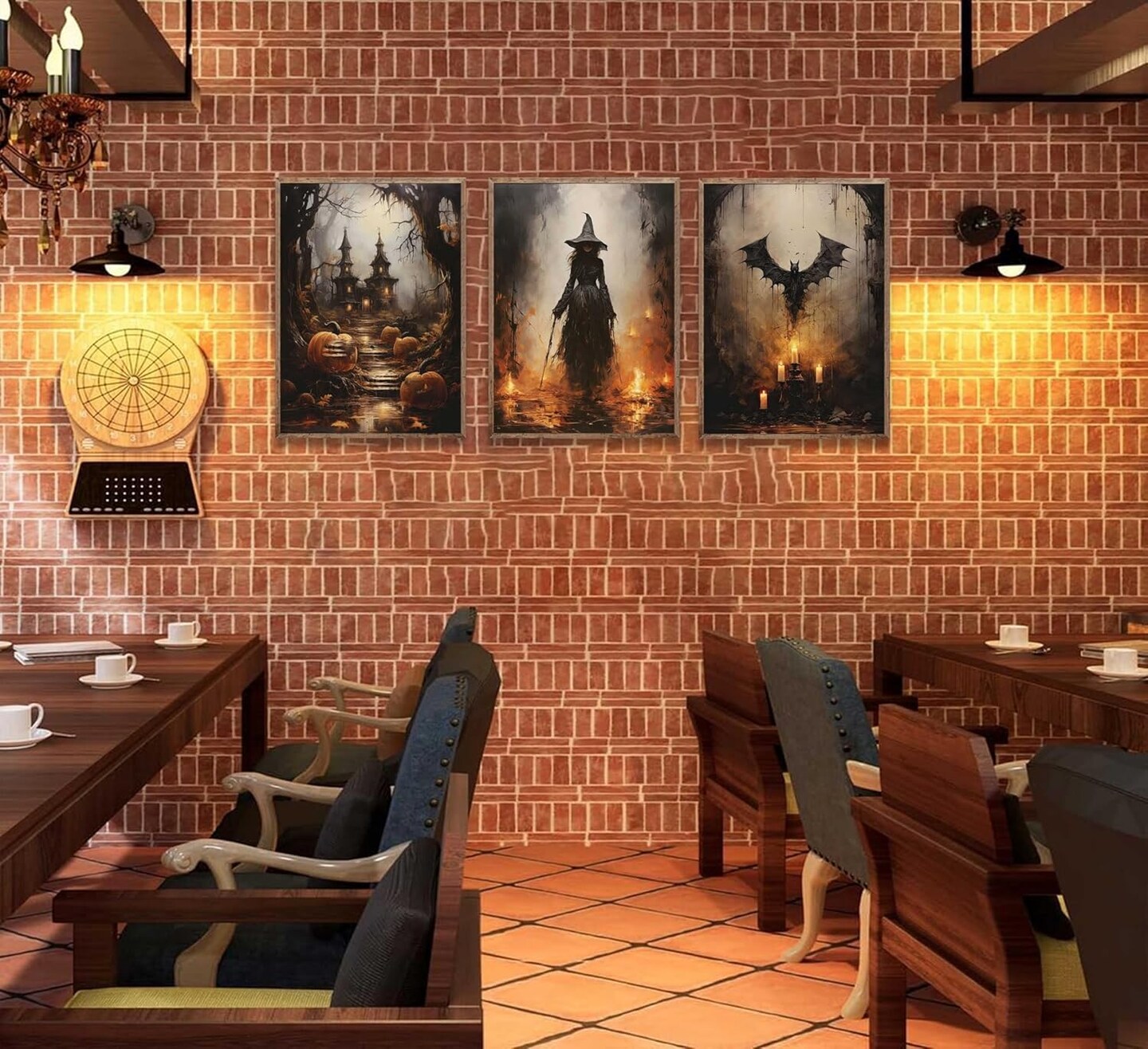 3Pcs Halloween Wall Art Horror Pumpkin and Witch