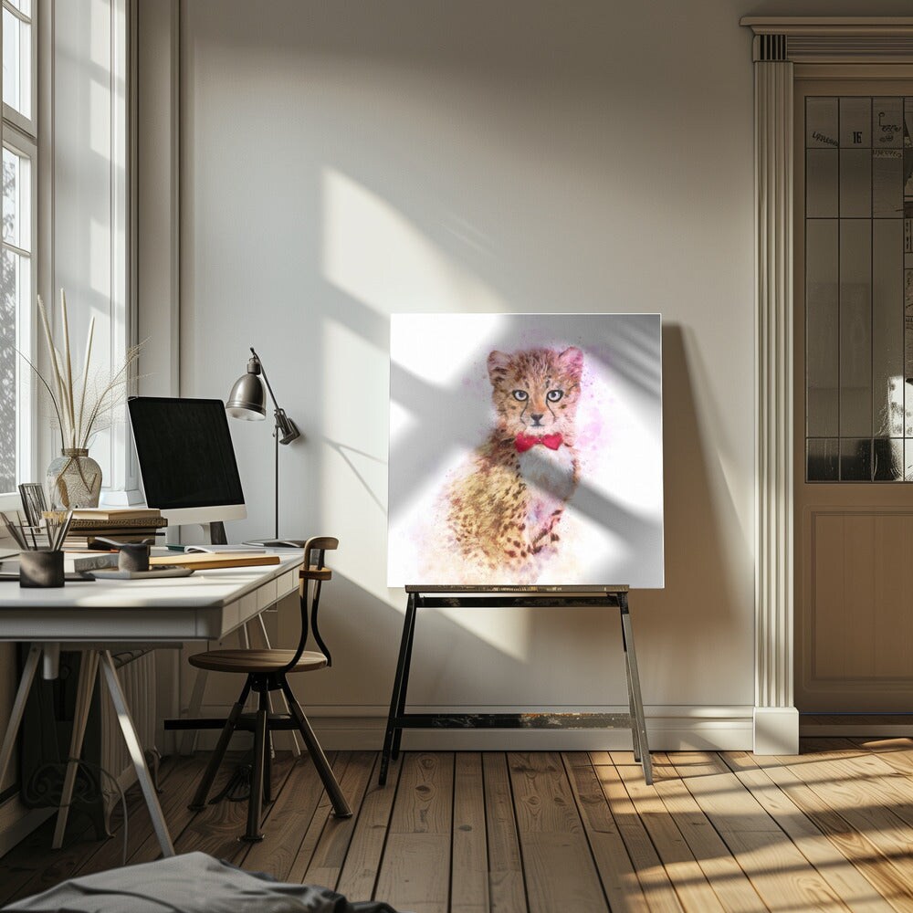 Baby Cheetah Watercolor Square Canvas Art | Modern Home Wall Decor 24x24 Canvas - Corporate Office Art