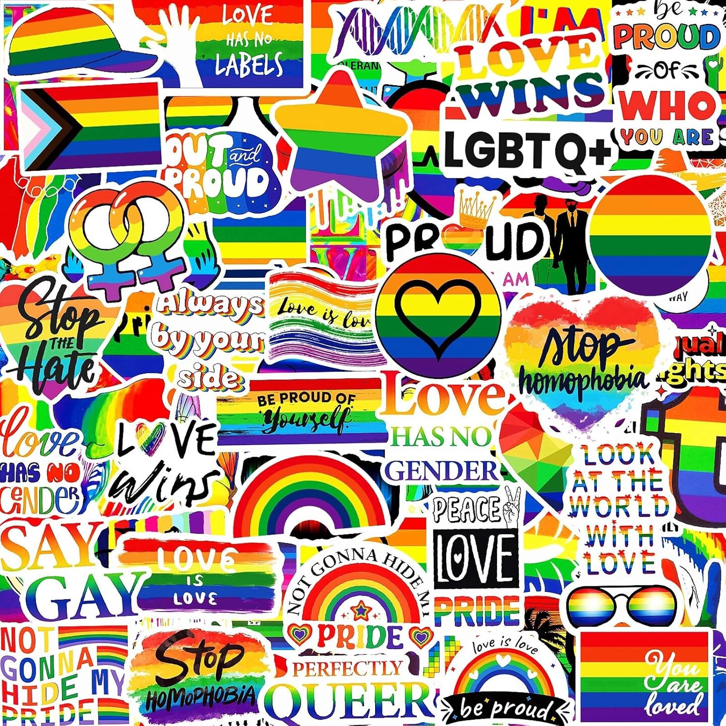 200PCS Gay Pride Stickers for LGBTQ, Waterproof Pride Support Rainbow Stickers Accessories for Water Bottle Laptop Skateboard Phone Guitar Month Decorations