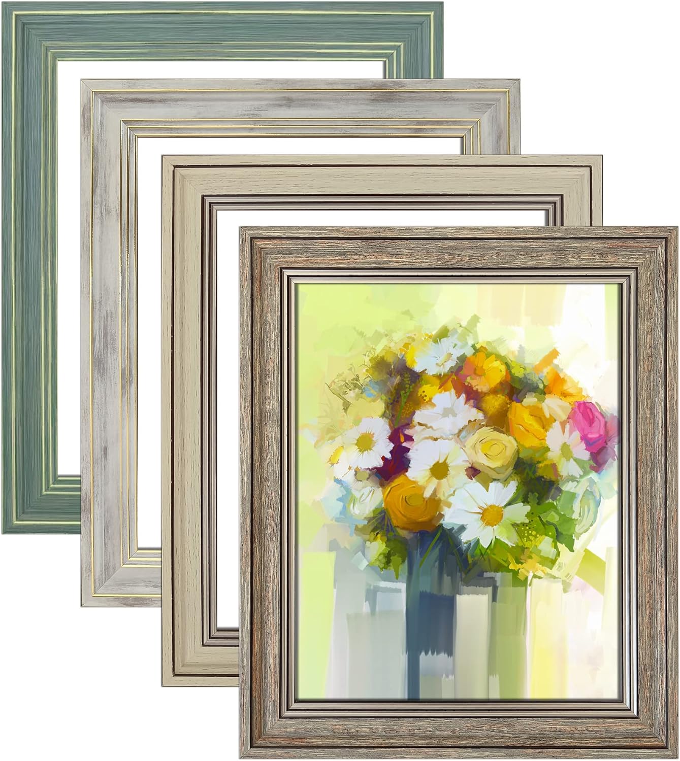 8x10 Picture Frame Set of 4, Rustic Farmhouse Picture Frames for Table or Wall Hanging