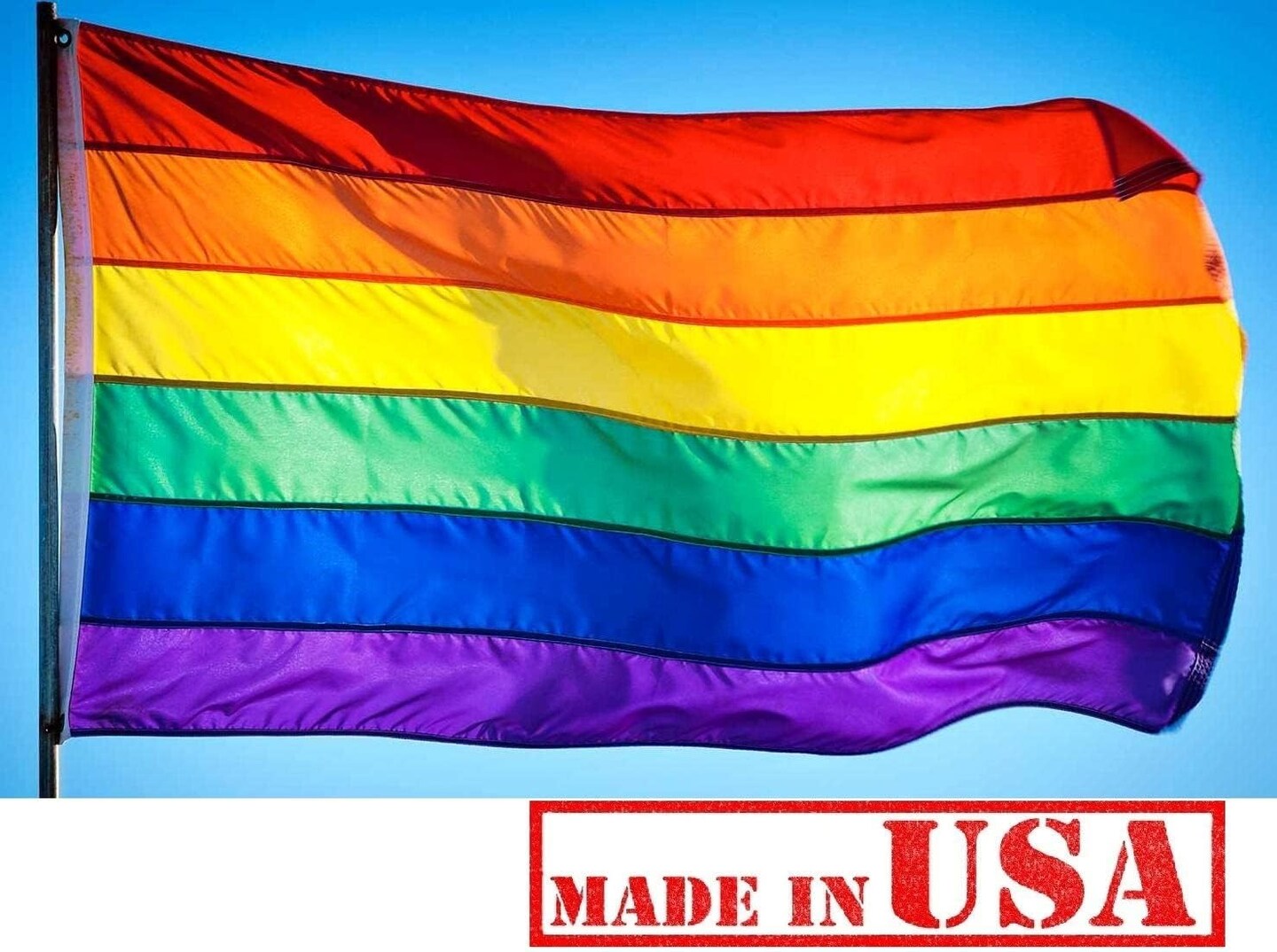 3x5 FT Rainbow Flag (Sewn Stripes) Outdoor SolarMax Nylon - Gay Pride Lesbian LGBT - UV Fading Resistant - Premium Quality - Made in USA
