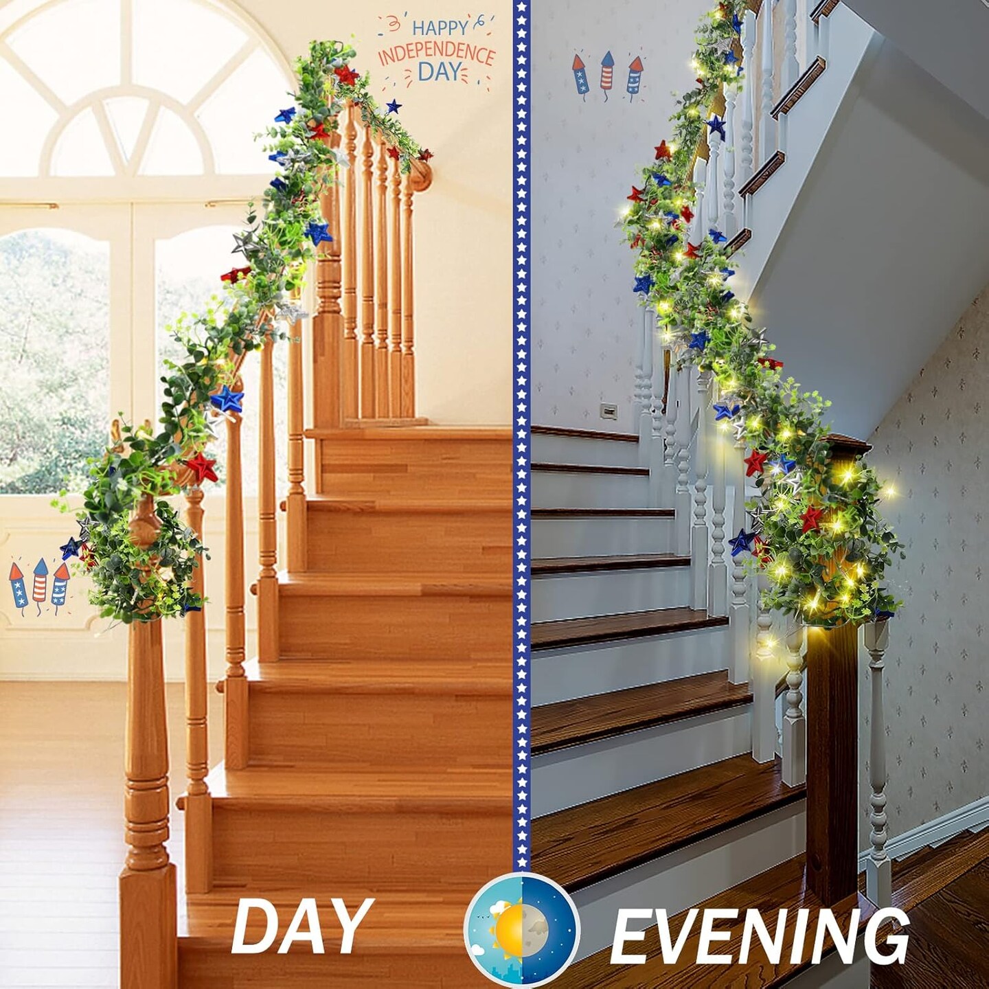 6 FT LED July Garland with String Lights for 4th of July Decorations