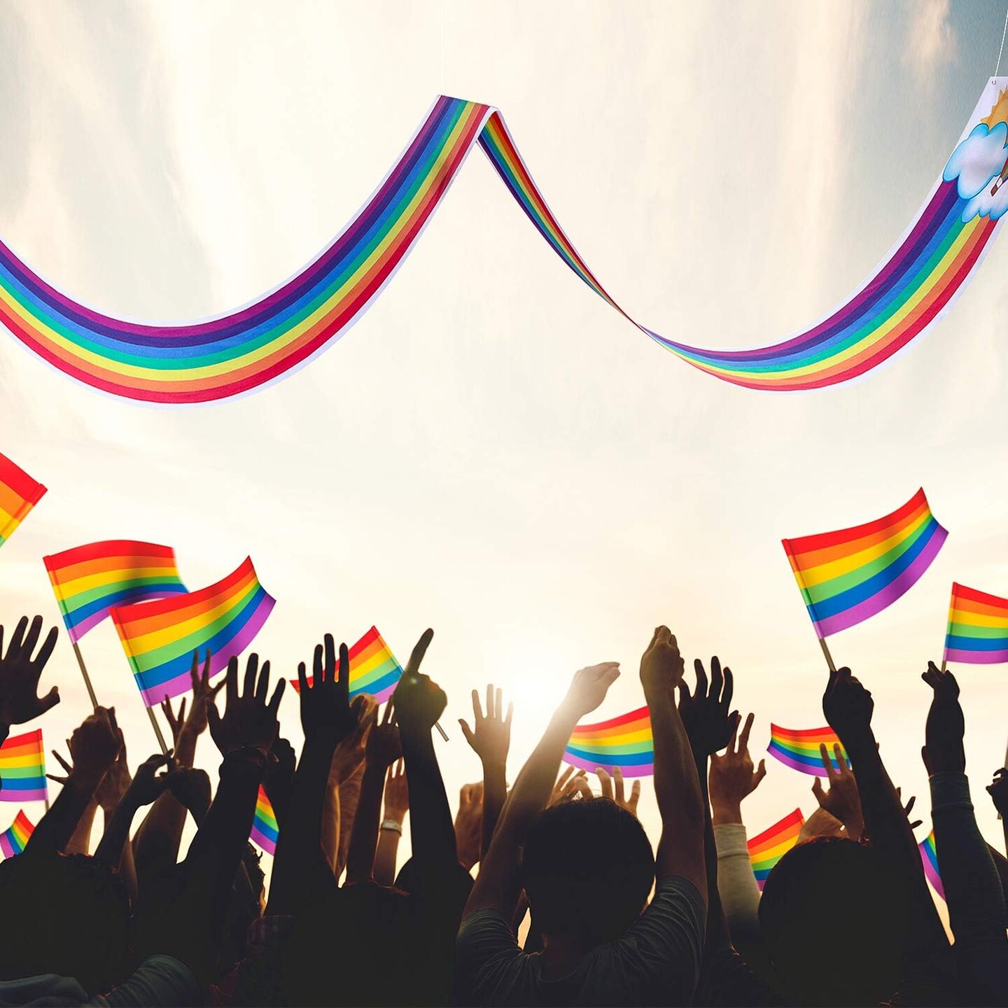 Rainbow Ceiling Decor - 12 ft Rainbow Garland Banner for Birthday Party, Classroom & Daycare