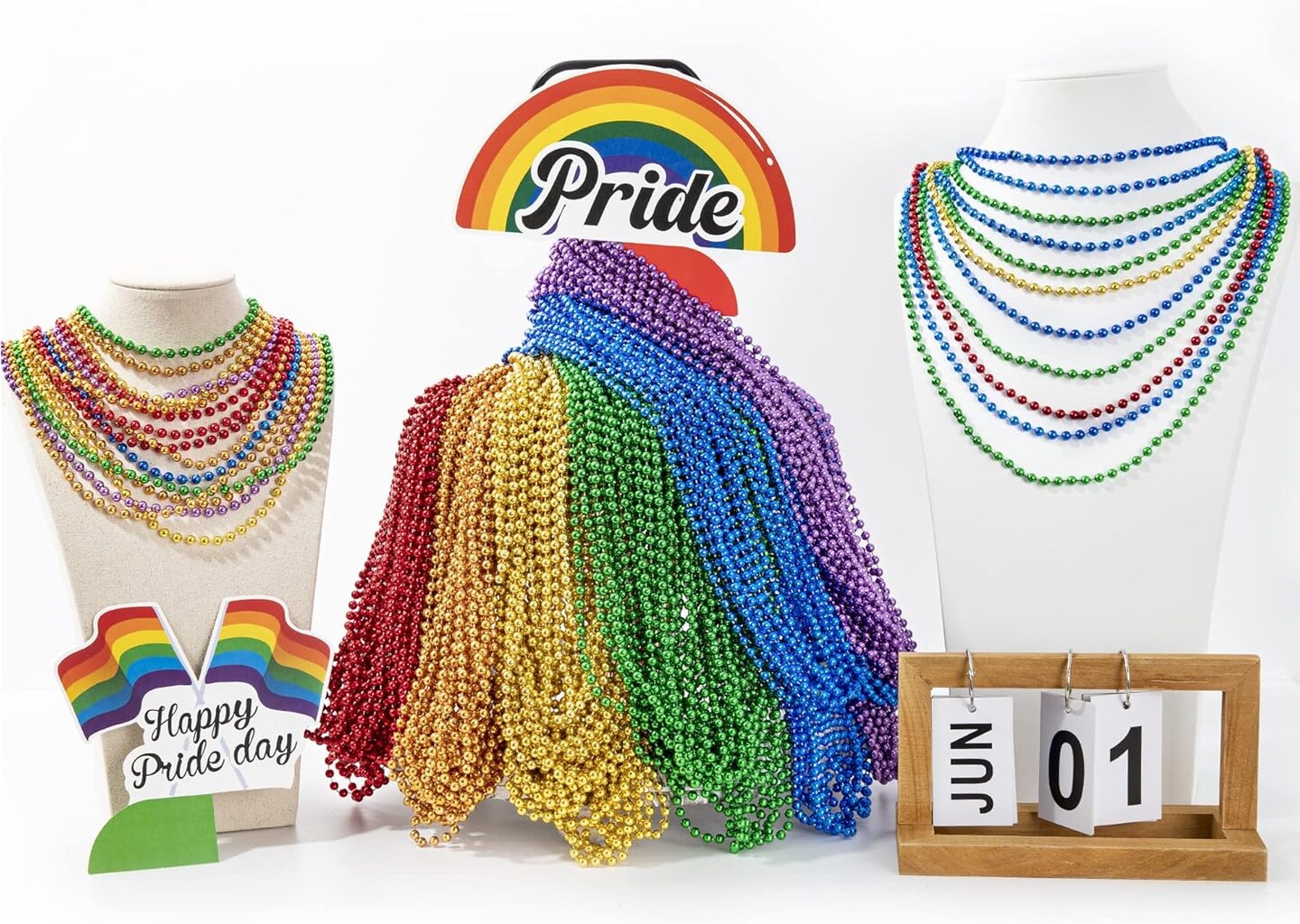 Pride Beads Stuff, Pride Necklace Accessories,100PCS 6 Kinds of LGBTQ Metallic Beads Necklace Bulk, Gay Lesbian Pride Necklace for Women Men, Costumes Decor for Pride Month Parade Throws Party Favors