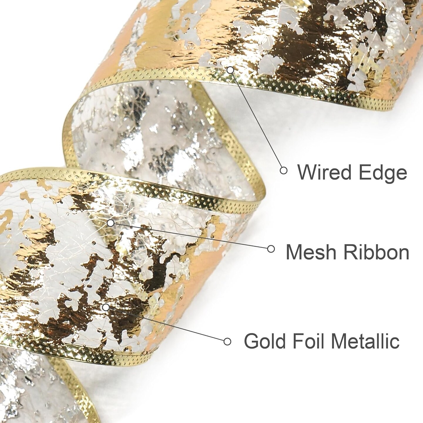 Gold Foil Metallic Mesh Wired Ribbon 10 Yards for Home Decoration Gift Wrapping
