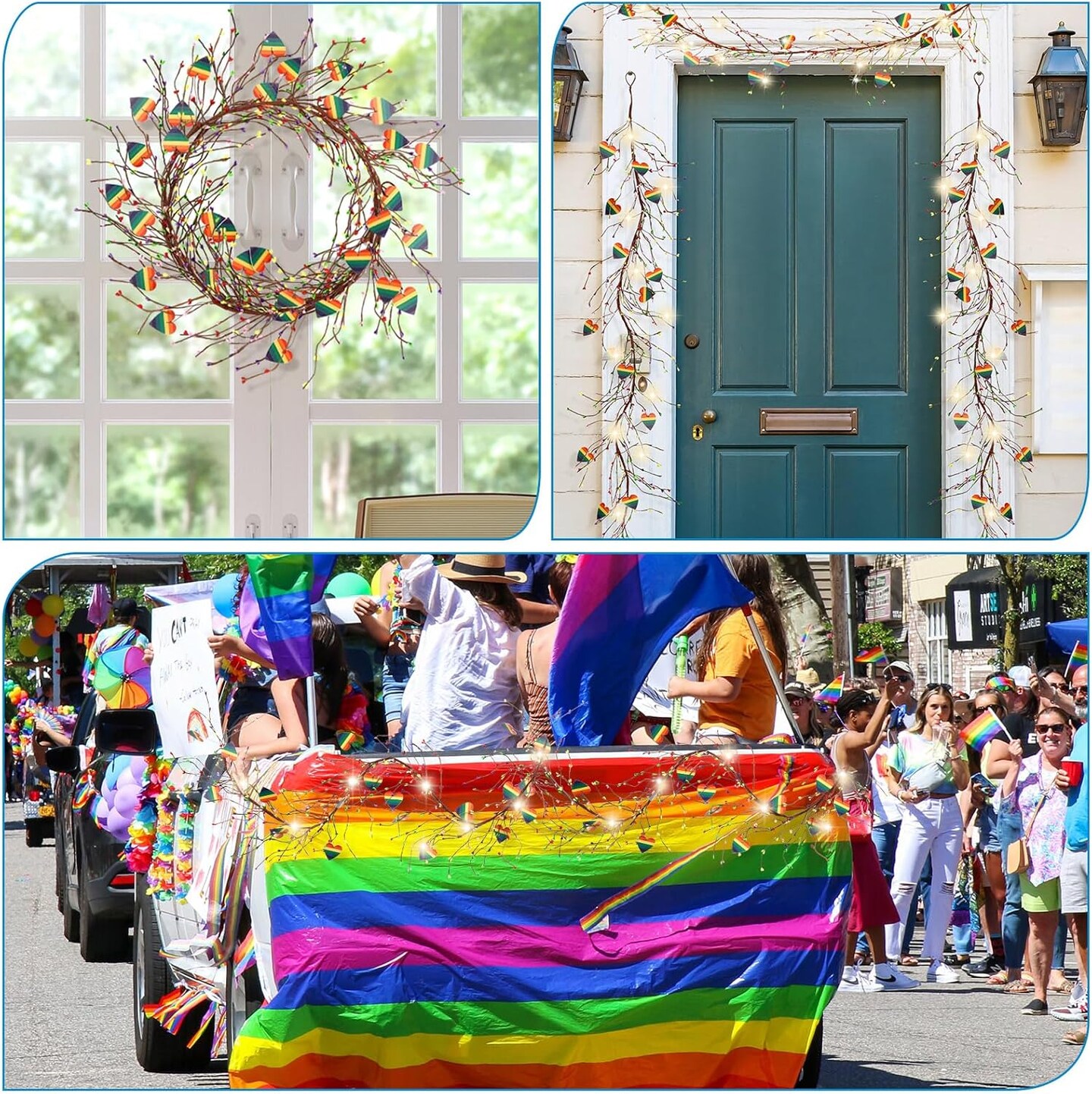 Gay Pride Decorations 4.5FT Rainbow Pride Garland with 3 Meters Light LGBT Rainbow Pride Party Berry Garland Decorations for Love Parade Party Celebration Supplies