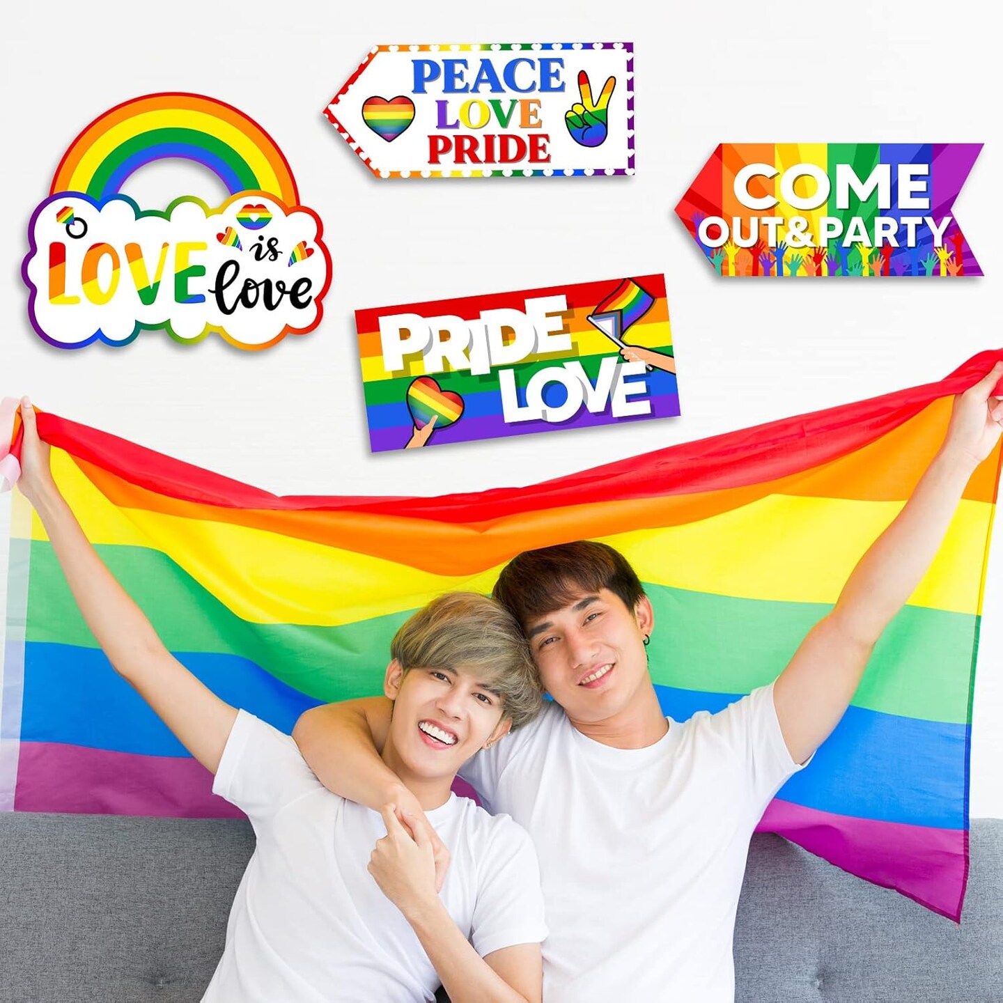 20 Pcs Gay Pride Sign Love Is Love Sign Decorations Rainbow LGBTQ Multicolor Love Has No Gender Pride Yard Decorations