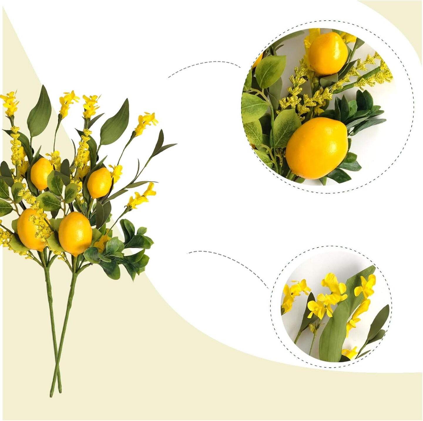 3PCS Artificial Lemon Decor 16&#x22; Fake Lemons Branch Summer Decor
