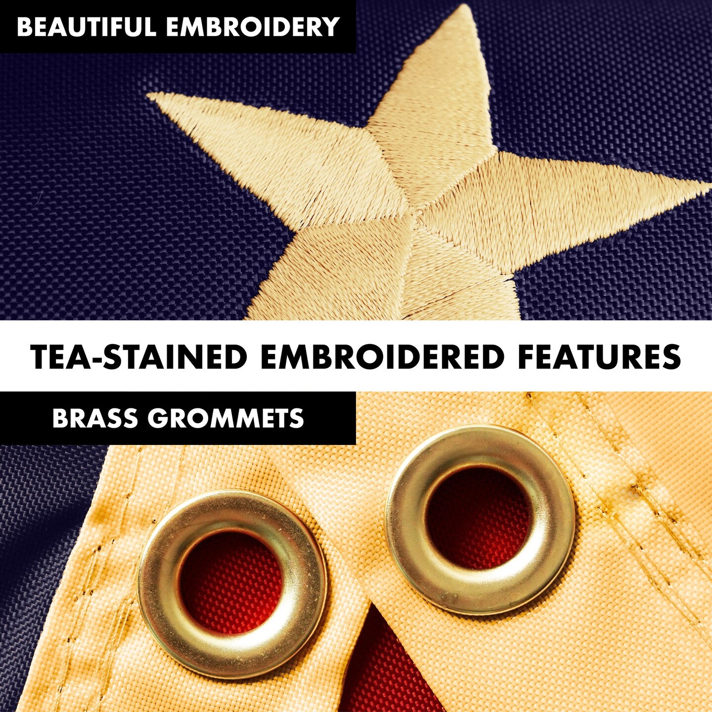 G128 Combo Pack: 5 Ft Tangle Free Aluminum Spinning Flagpole (Black) &#x26; Betsy Ross Tea-Stained Flag 2x3 Ft, ToughWeave Pro Series Embroidered 420D Polyester | Pole with Flag Included