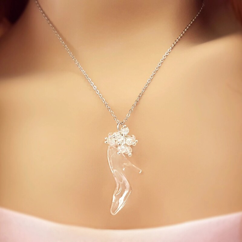 Cinderella Necklace Silver Glass Slipper Pendant Princess Fairytale Wedding Jewelry Daughter Romantic Fantasy Jewelry Gifts N5720 2 MakerPlace by Michaels