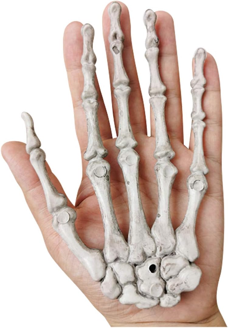 2 Pack Halloween Skeleton Hands Realistic Life Size Severed Plastic Skeleton Hands for Halloween Themed Party Decoration Props(Right & Left)