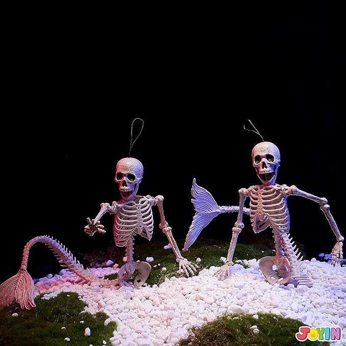 2 PCS 20 Inches Halloween Mermaid Skeleton Plastic Bone with Posable Joints for Indoor Outdoor Spooky Scene Party Favors Decoration