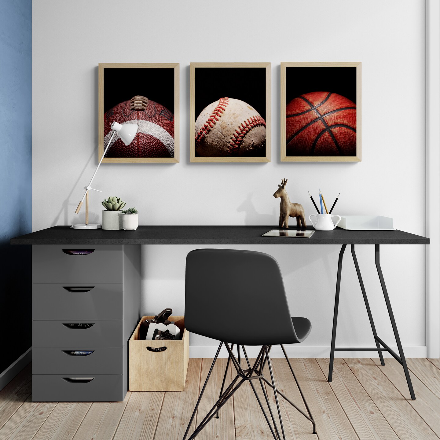 Kreative Arts - Vintage Sports Themed Canvas Wall Art Set of 3 Baseball Basketball Soccer Football Poster Photo Prints for Boys Bedroom Décor Ready to Hang 16x24inchx3pcs