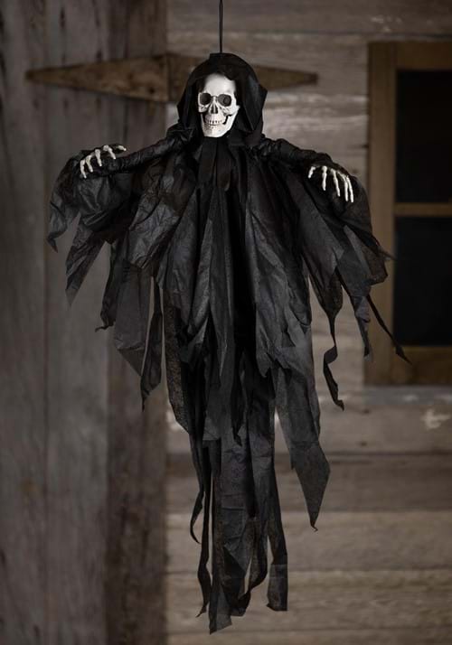 Terrifying Black Hanging Reaper with Tattered Robes