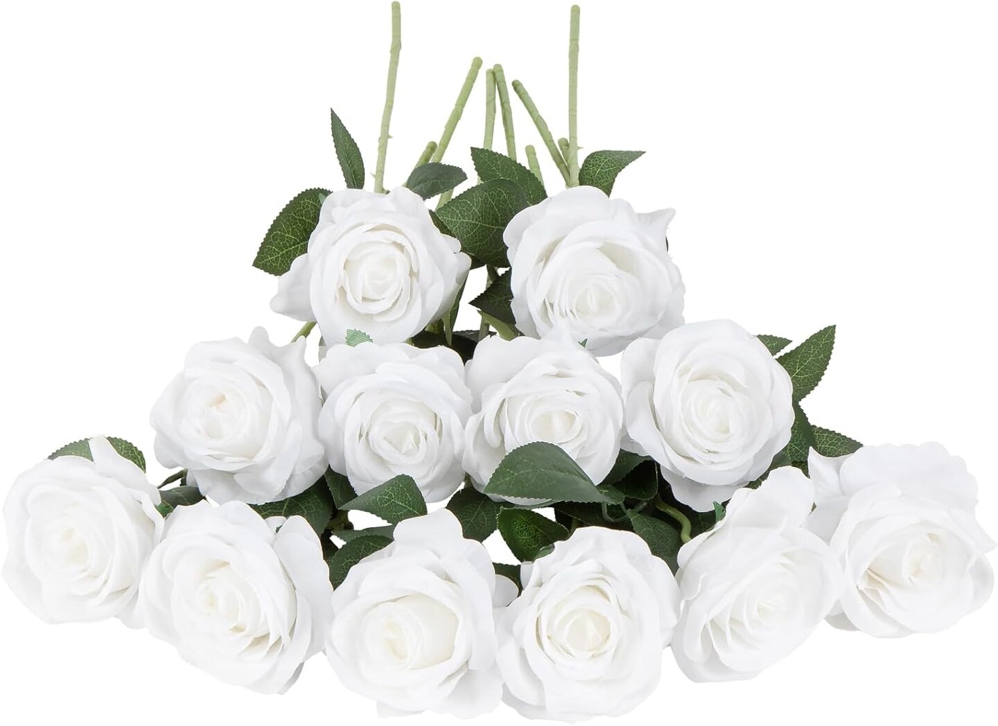 12 pcs Artificial White Roses, Silk Roses with Stems Realistic Fake Rose Flower Bouquet for Wedding Arrangement Centerpieces Party Home Table Decorations