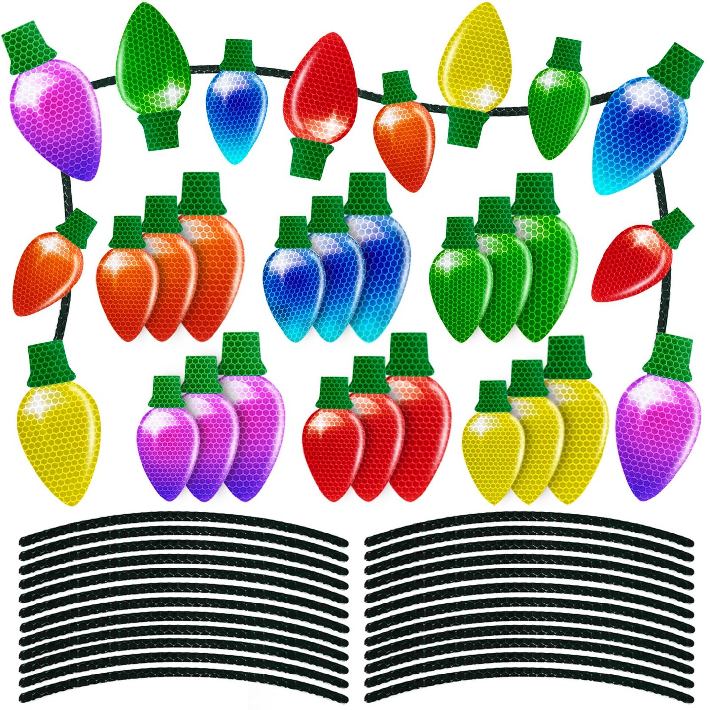 90PCS Christmas Car Refrigerator Decorations - 42 Reflective Bulb Light Shaped Magnets 48 Magnetic Wires Ornaments Set Xmas Holiday Cute Decor