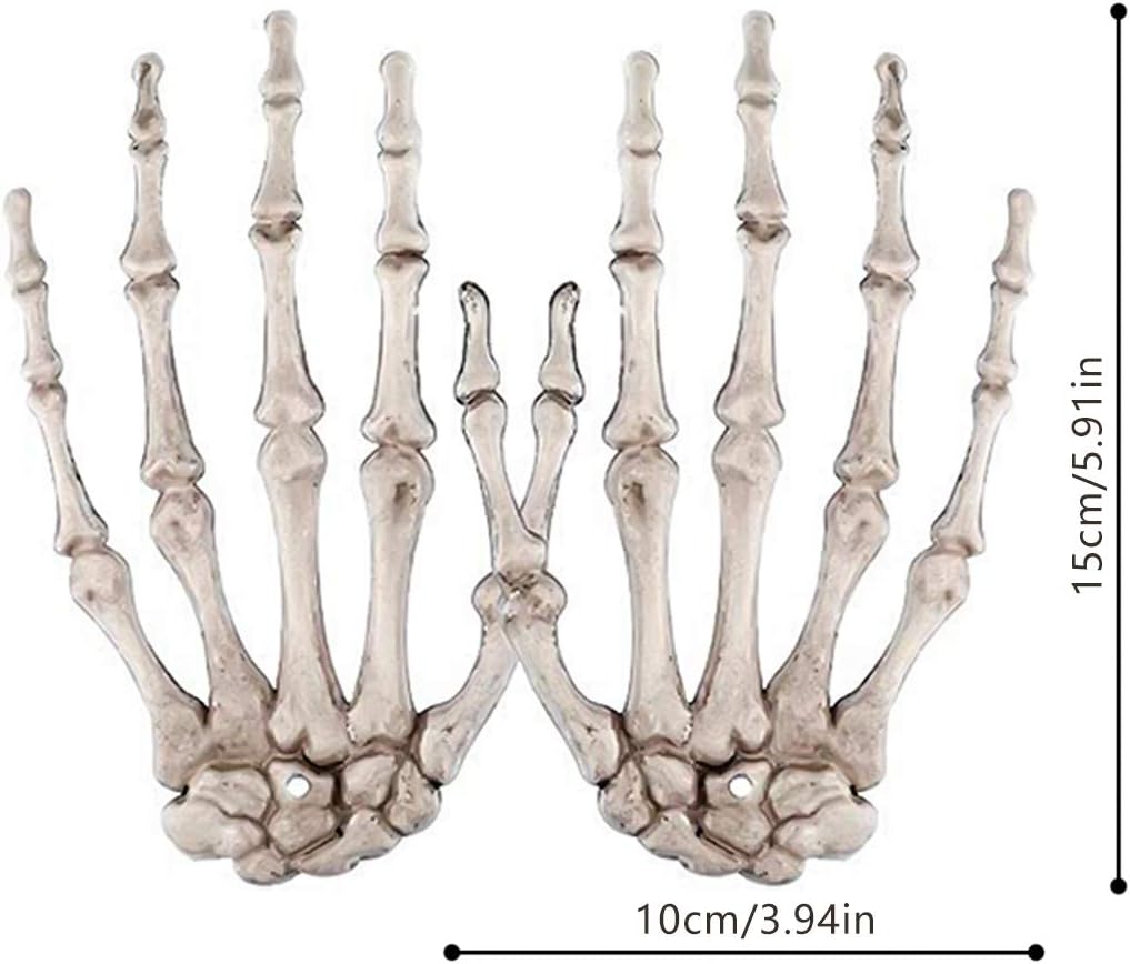 2 Pack Halloween Skeleton Hands Realistic Life Size Severed Plastic Skeleton Hands for Halloween Themed Party Decoration Props(Right & Left)