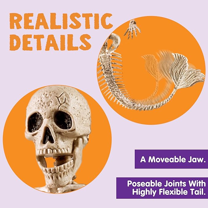 2 PCS 20 Inches Halloween Mermaid Skeleton Plastic Bone with Posable Joints for Indoor Outdoor Spooky Scene Party Favors Decoration
