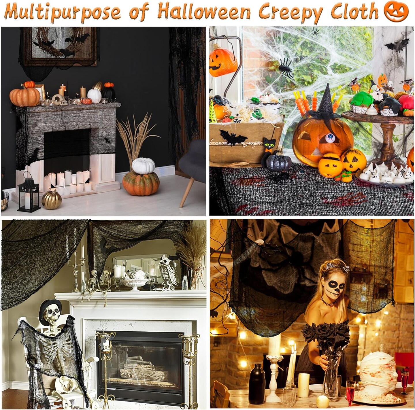 Halloween Creepy Cloth 6PCS 30×72inch Black Halloween Cloth Decor Halloween Decoration Spooky Creepy Gauze Cloth for Halloween Party Outdoor Indoor Decorations
