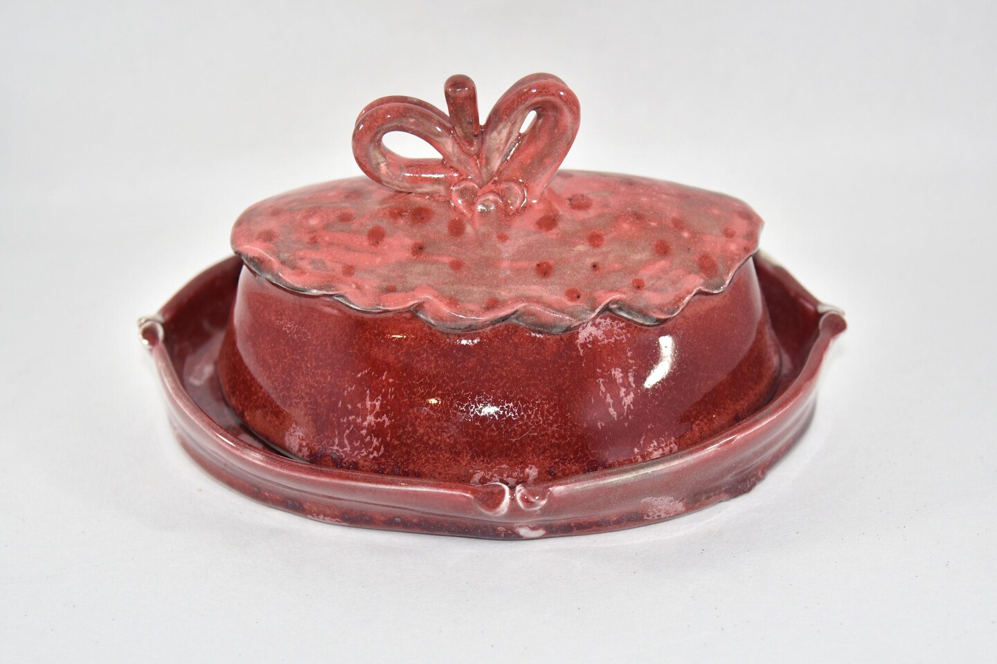 Red Lidded Butter Dish. Porcelain Pottery Butter Keeper. Butter Crock. product 2