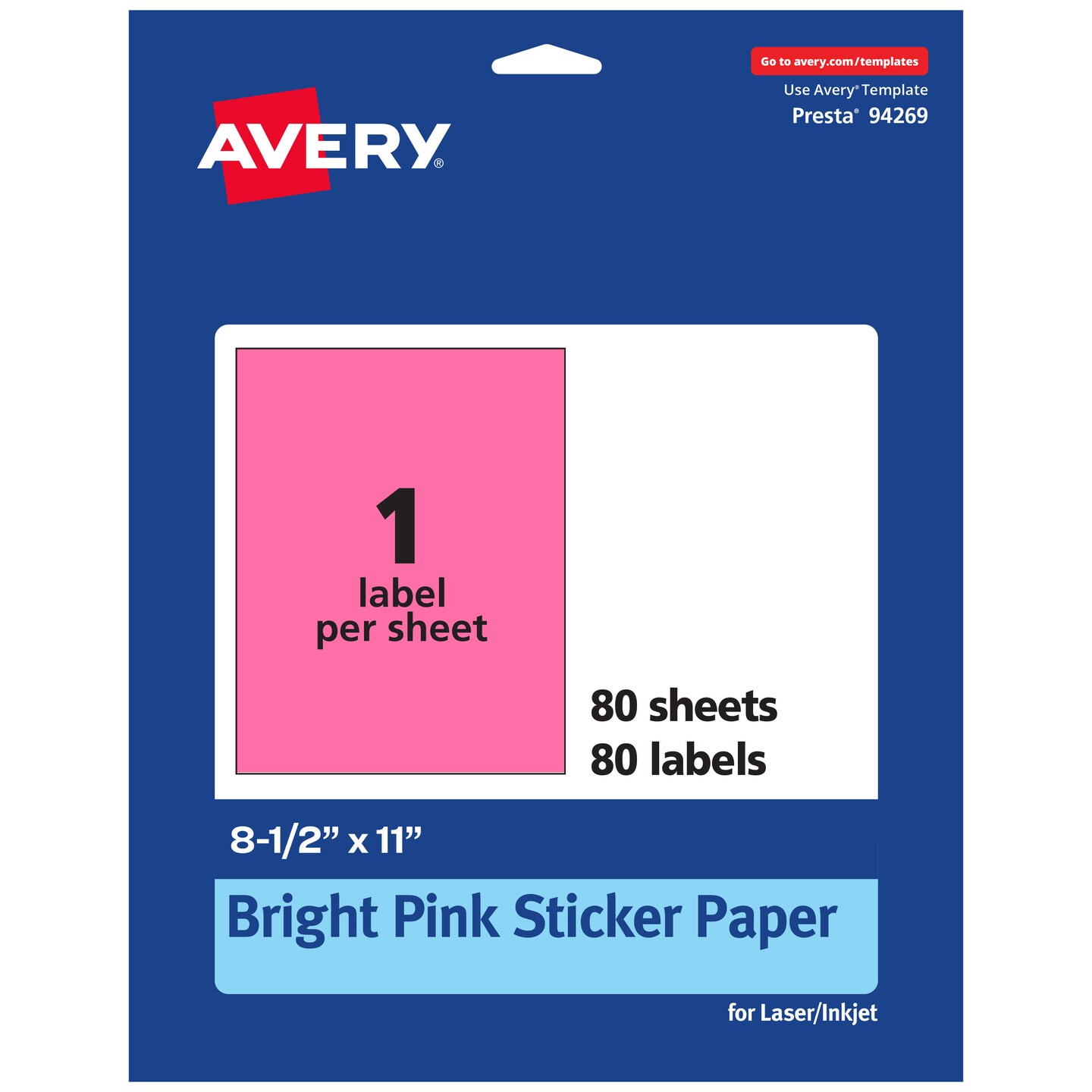 Avery Bright Pink Sticker Paper, 8.5&#x22; x 11&#x22; Rectangle