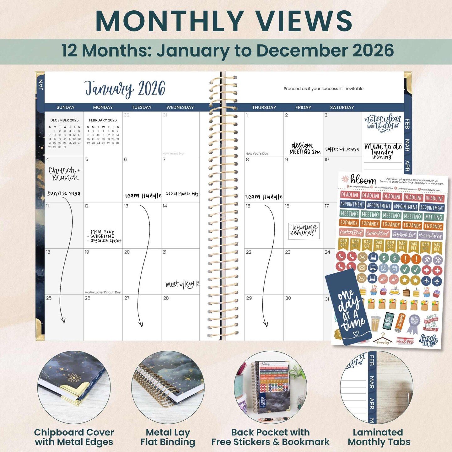 bloom daily planners 2026 Hard Cover Weekly &#x26; Monthly Planner, 5.5&#x22; x 8.25&#x22;, Midnight Sky