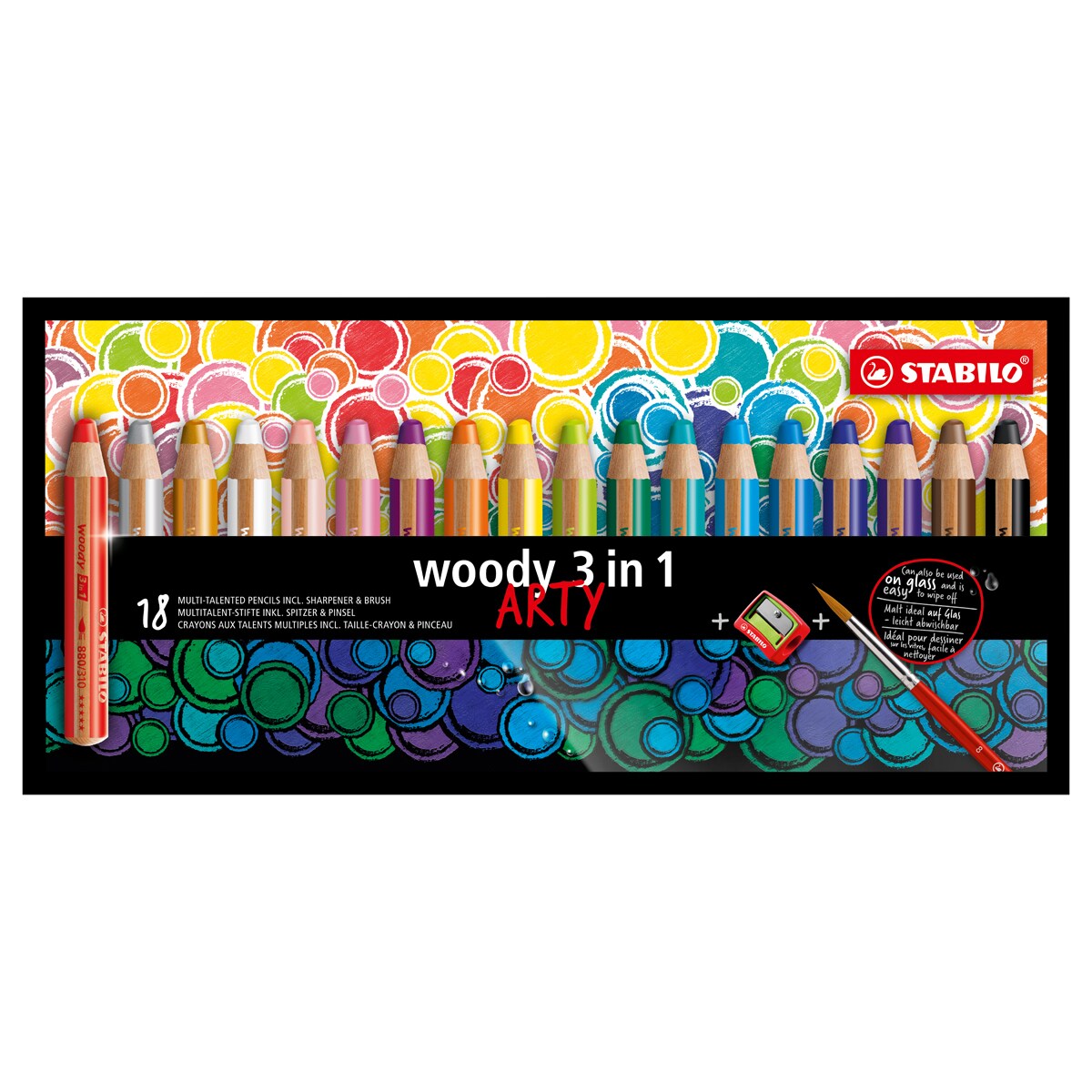 Stabilo Woody 3 in 1 Pencils - Set of 18, Arty Colors