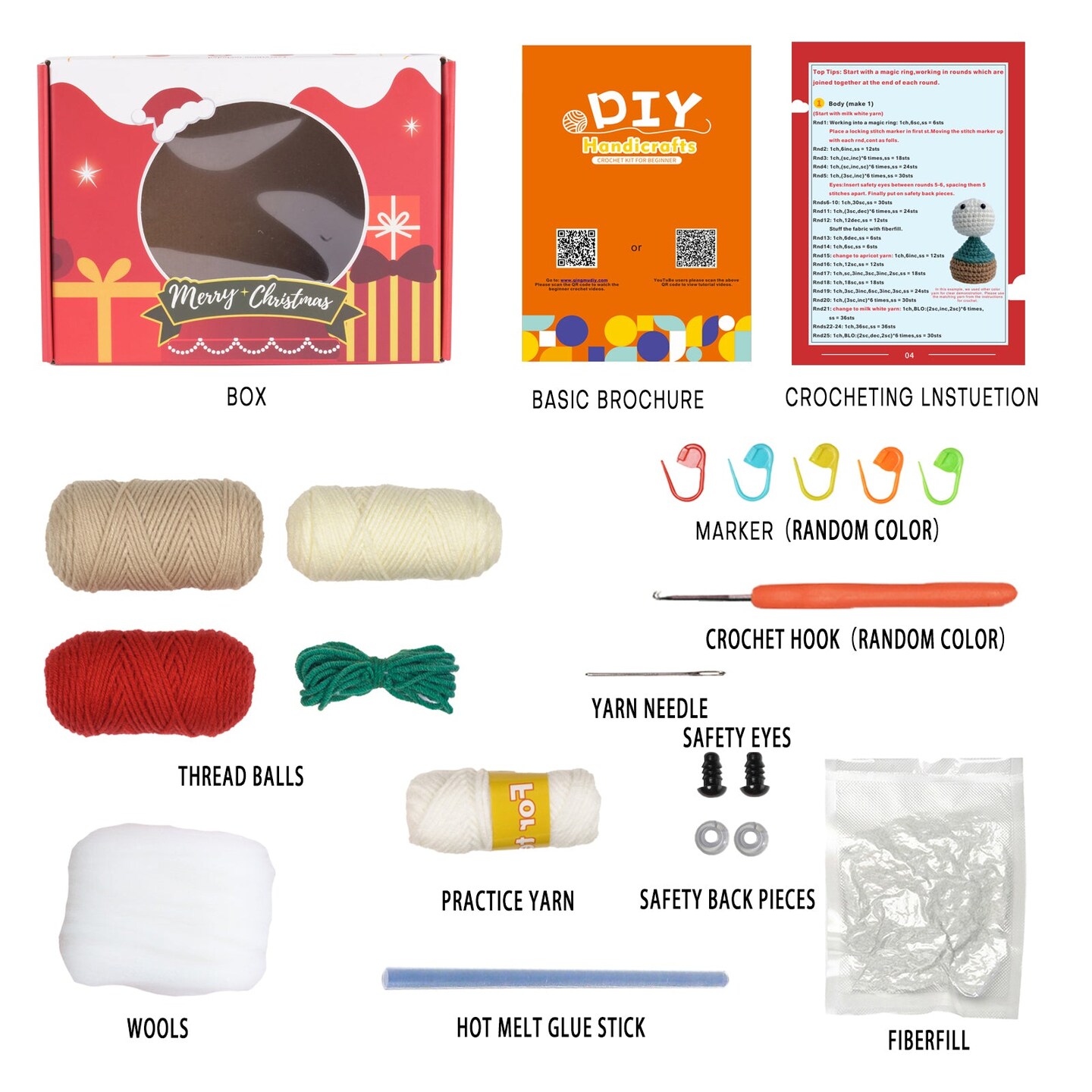 Christmas Gnome with White Hat Amigurumi DIY Crochet Kit Wizardi F07N8-M109