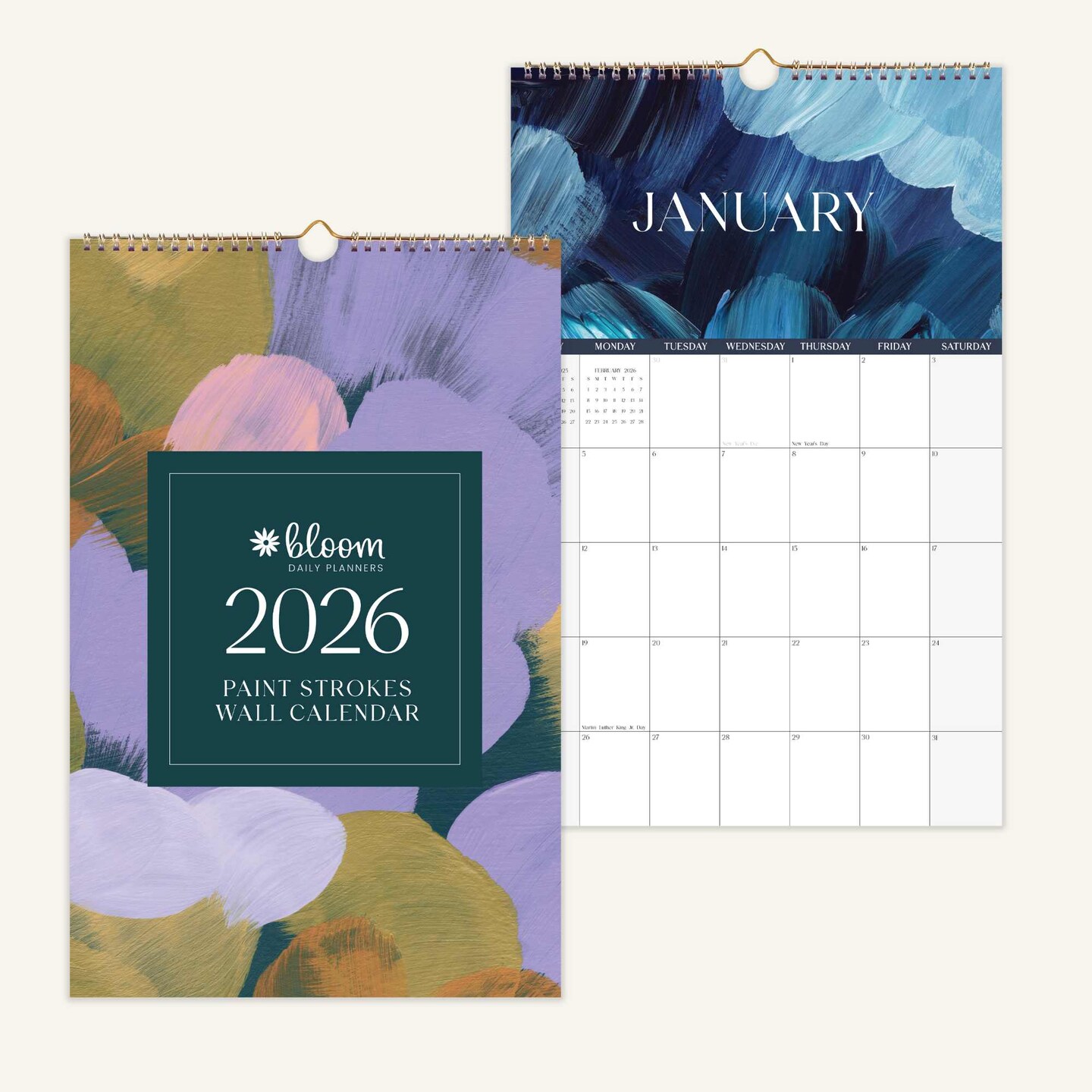 bloom daily planners 2026 Hanging Calendar, 11" x 17", Paint Strokes