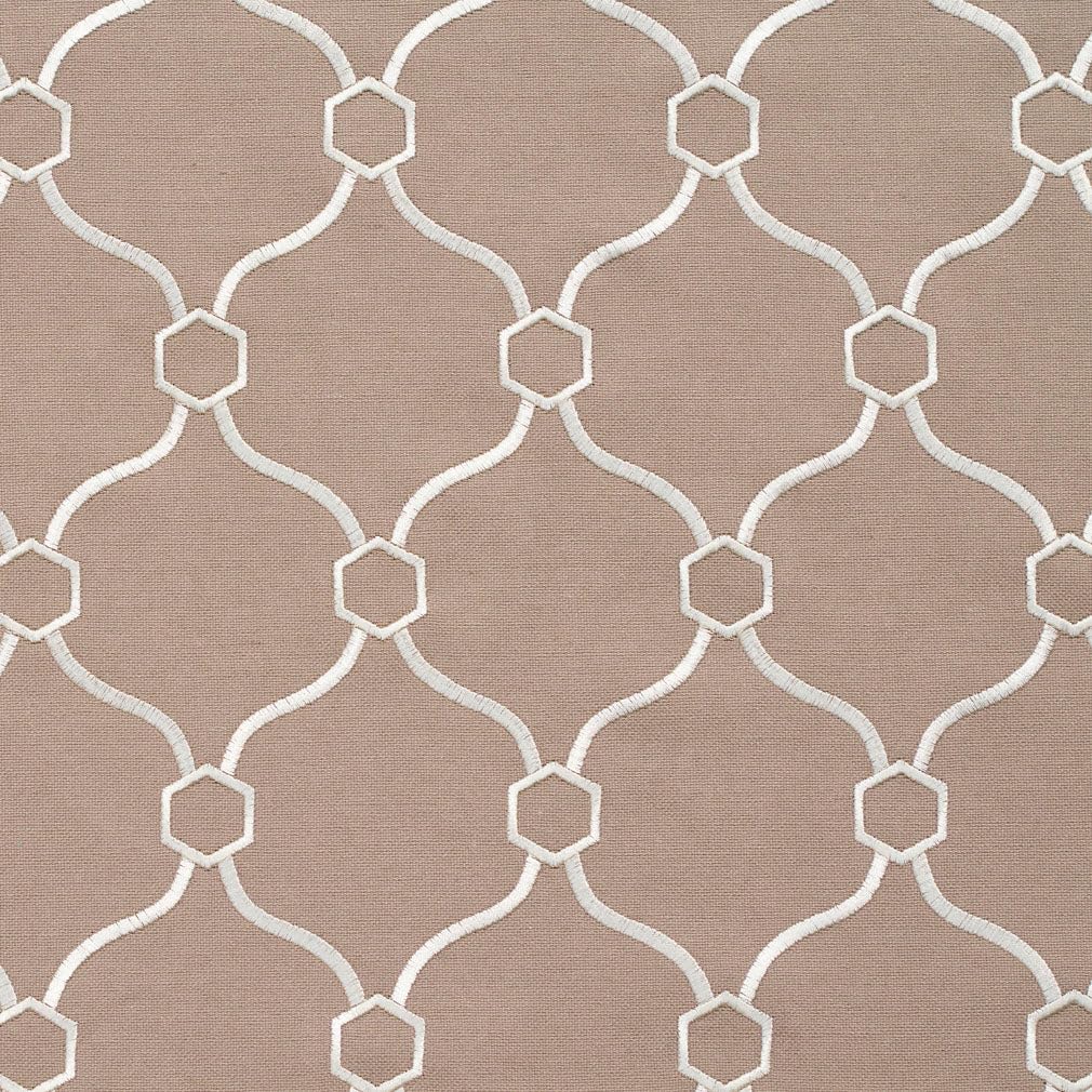 Brown Embroidery Geometric Linen Look Woven Pattern Upholstery Fabric by The Yard - SKU: Barwick Taupe