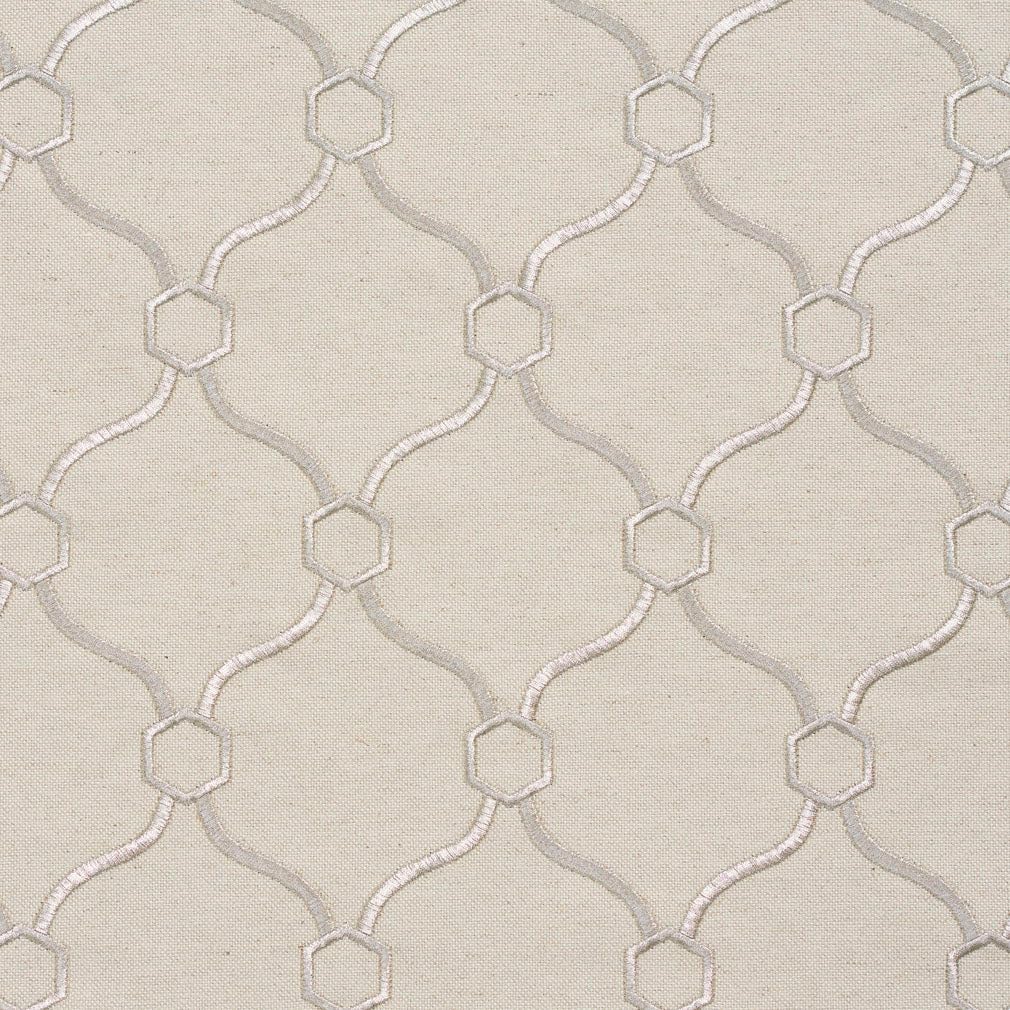 Grey Embroidery Geometric Linen Look Woven Pattern Upholstery Fabric by The Yard - SKU: Barwick Platinum