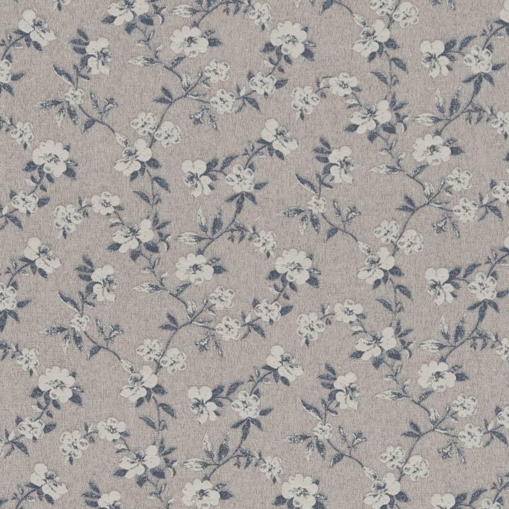 Blue Grey Floral Woven Pattern Upholstery Fabric by The Yard - SKU: Mira Cobalt
