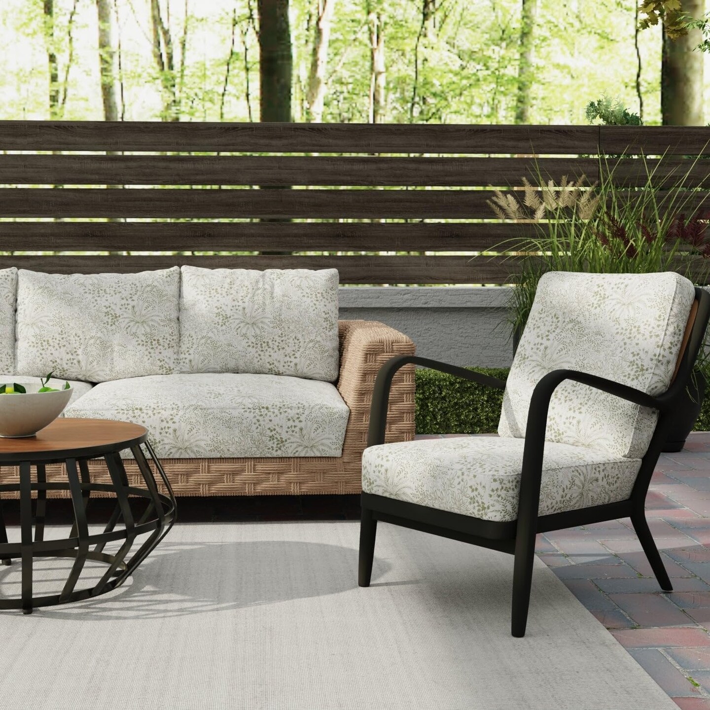 Green Performance Grade Global-Inspired Toile Woven Pattern Upholstery Fabric by The Yard - SKU: Tien Palm