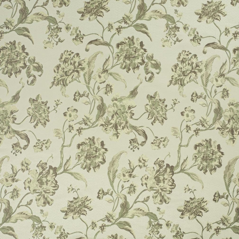 Natural Green Floral Woven Pattern Upholstery Fabric by The Yard - SKU: Devin Prairie