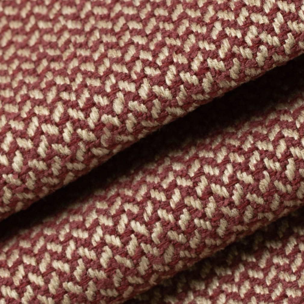 Red Performance Pet Friendly Herringbone Small Scale Woven Pattern Tweed Upholstery Fabric by The Yard - SKU: Fowler Burgundy