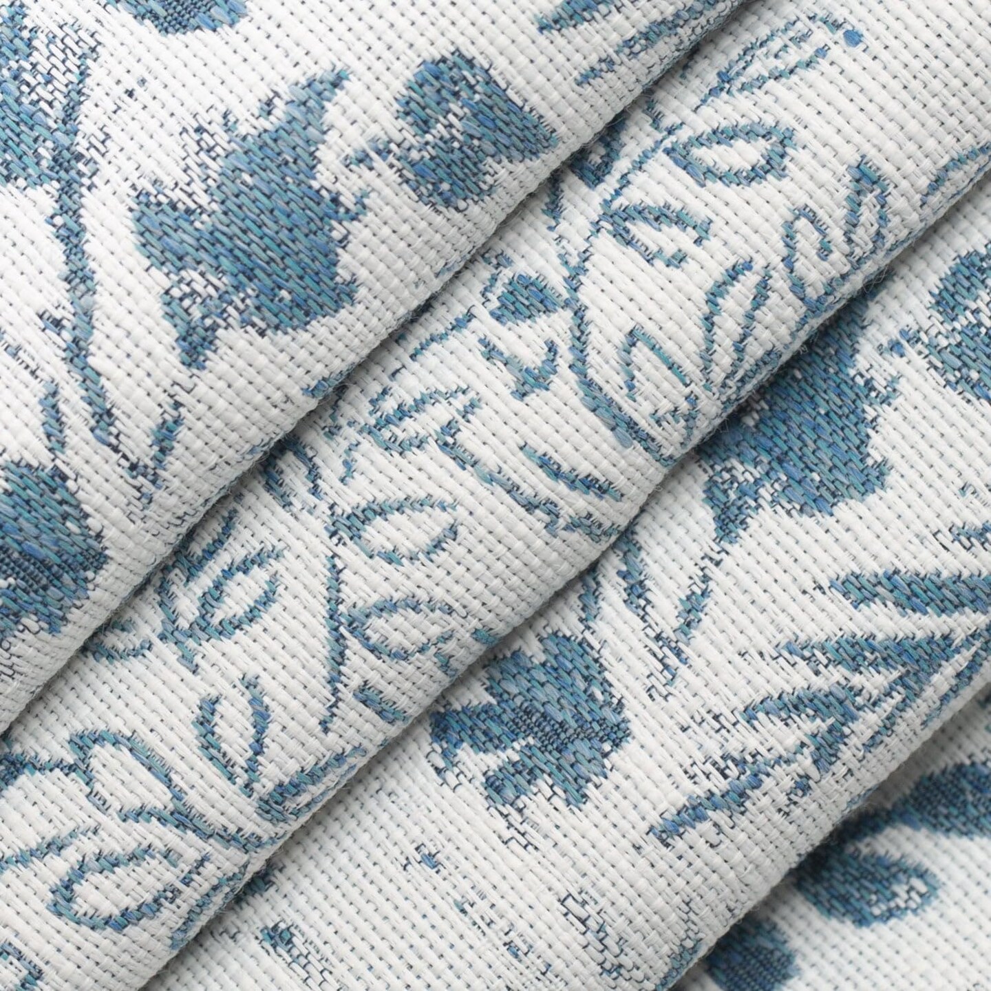 Aqua Teal Performance Grade Global-Inspired Toile Woven Pattern Upholstery Fabric by The Yard - SKU: Tien Ocean
