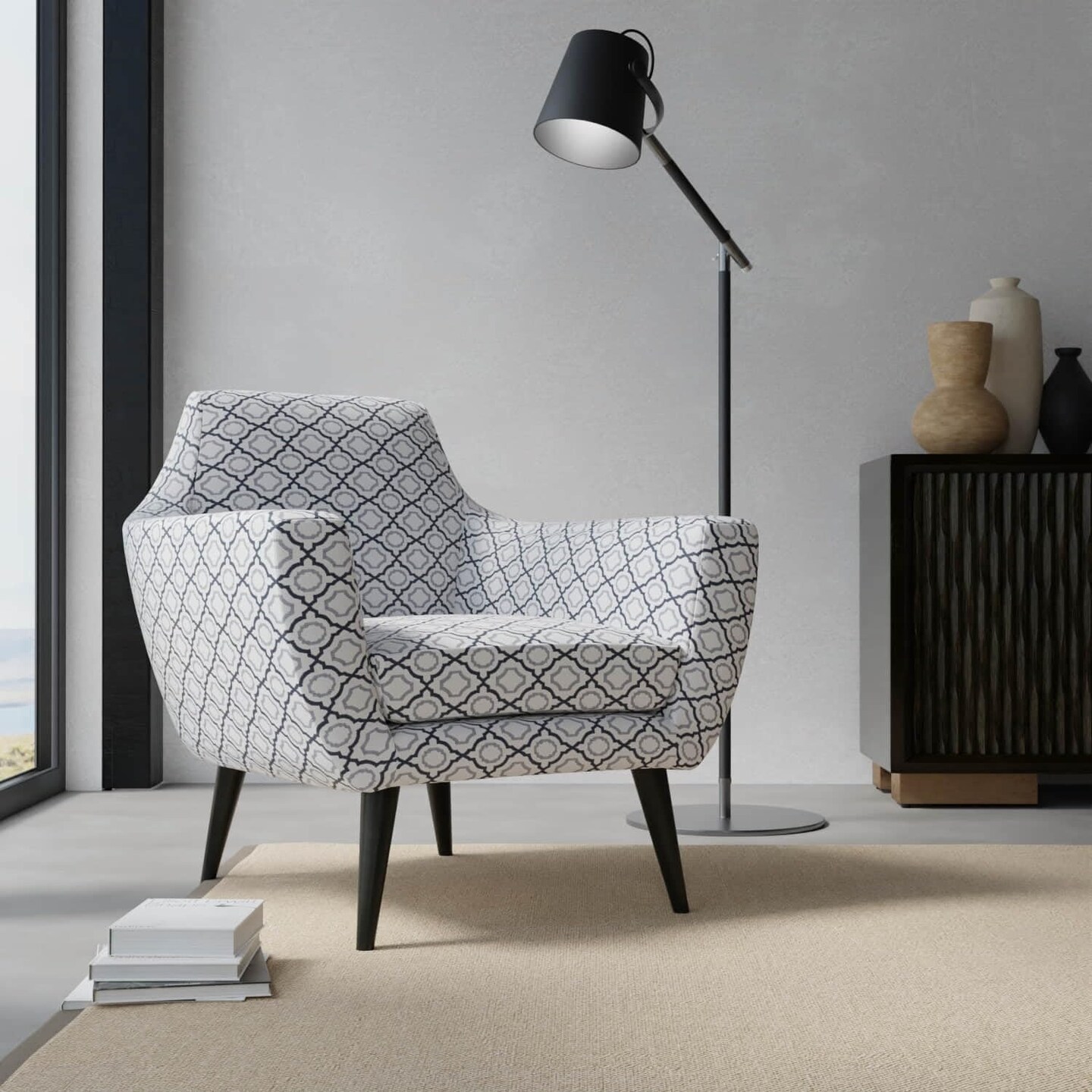 Blue Stain Resistant Performance Pet Friendly Abstract Geometric Woven Pattern Upholstery Fabric by The Yard - SKU: Morgan Admiral