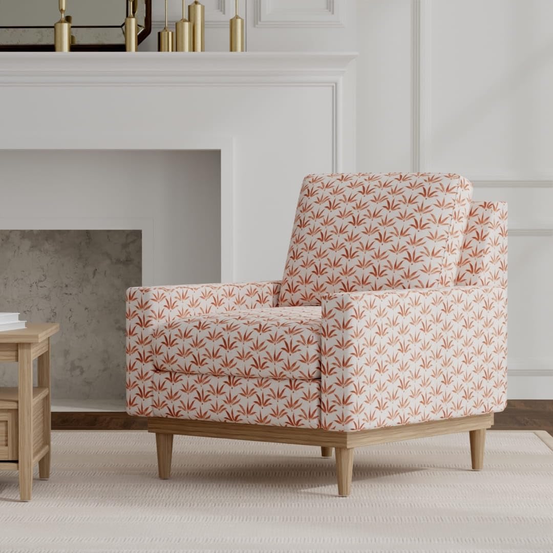 Orange Leaves Linen Look Print Upholstery Fabric by The Yard - SKU: Harmony Paprika