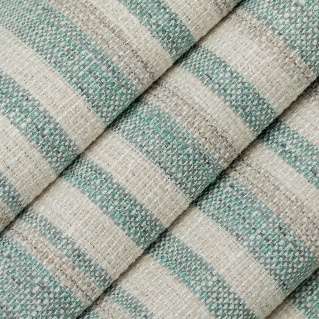 Aqua Teal Performance Grade Cotton Blend Eco Friendly Woven Stripe Pattern Upholstery Fabric by The Yard - SKU: Dolly Spa