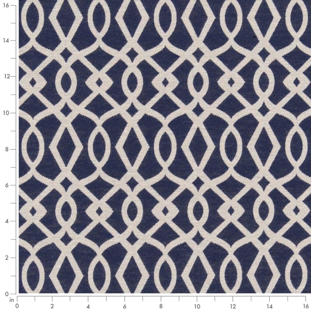 Blue Stain Resistant Performance Pet Friendly Geometric Woven Pattern Upholstery Fabric by The Yard - SKU: Ebern Ink