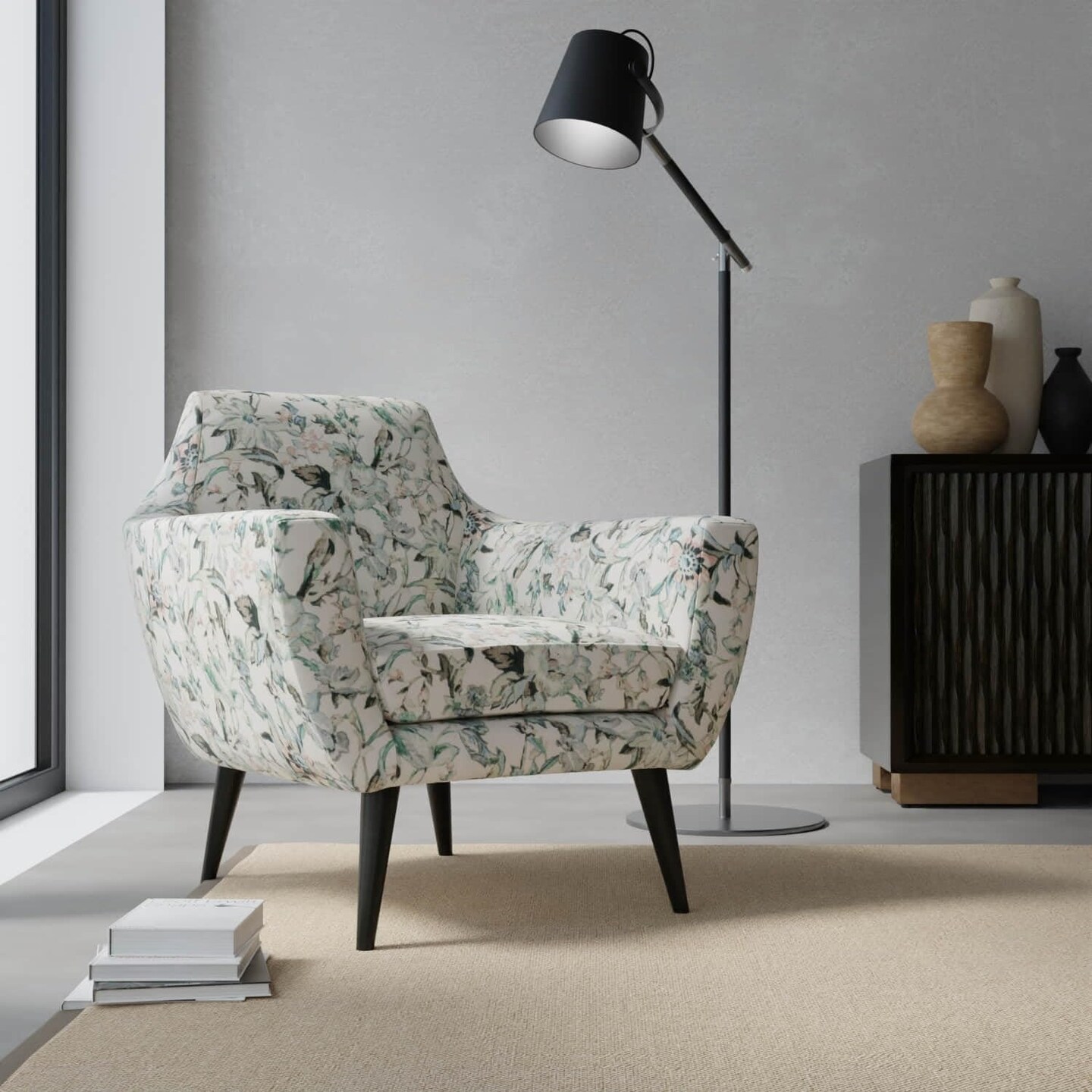 Aqua Stain Resistant Performance Pet Friendly Abstract Floral Linen Look Print Upholstery Fabric by The Yard - SKU: Titus Seacrest