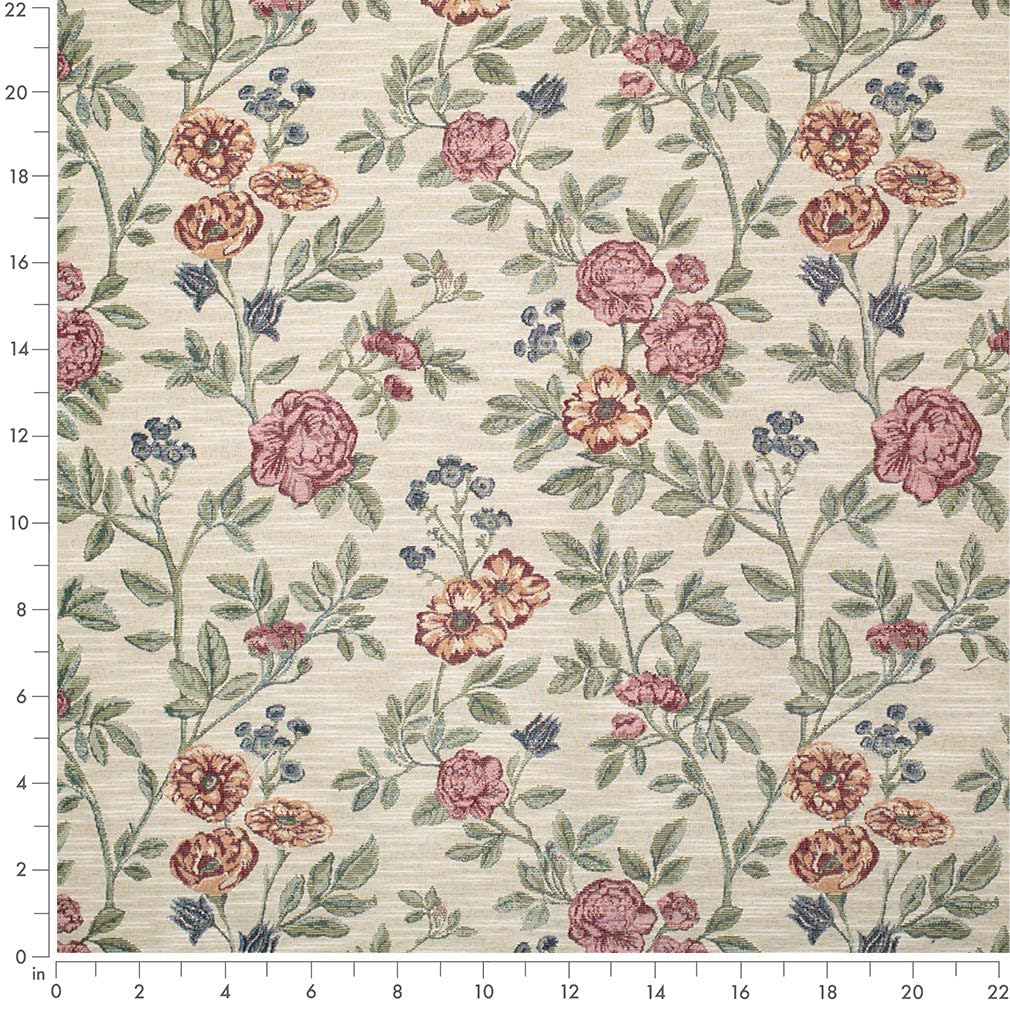 Green-Red-Burgundy Floral Performance Grade Cotton Blend Woven Pattern Upholstery Fabric by The Yard - SKU: Faye Plum