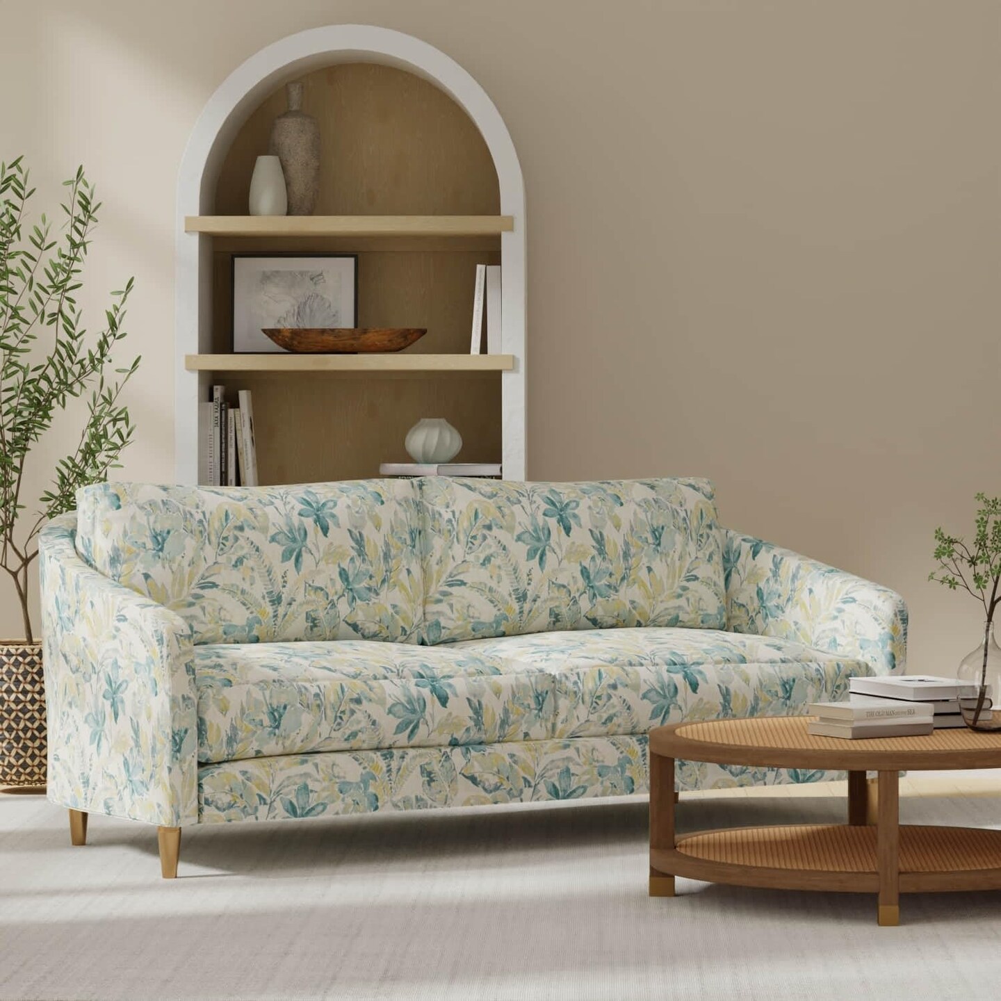 Aqua Stain Resistant Performance Pet Friendly Floral Botanical Linen Look Print Upholstery Fabric by The Yard - SKU: Brixton Mist