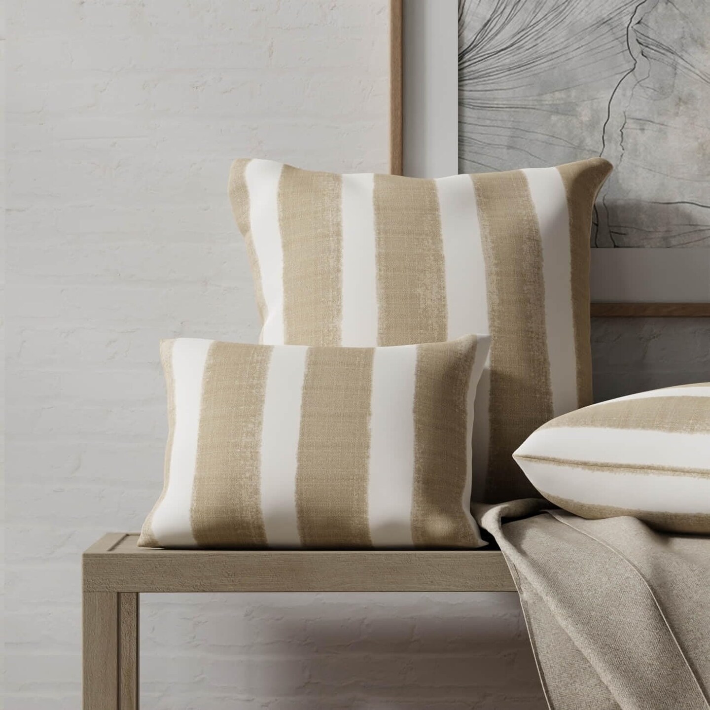 Natural Stain Resistant Performance Pet Friendly Stripe Print Upholstery Fabric by The Yard - SKU: Michaela Dove