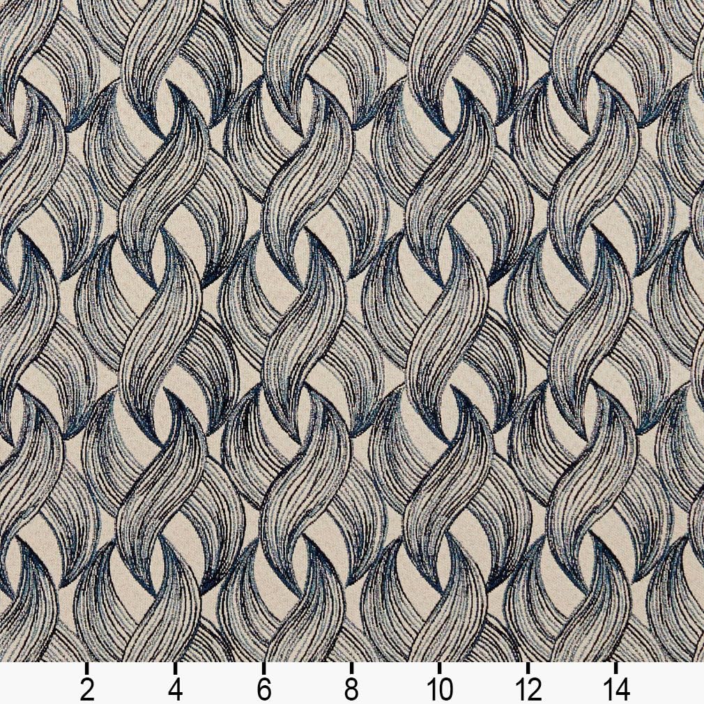 Blue Abstract Woven Pattern Upholstery Fabric by The Yard - SKU: Nolan Sapphire