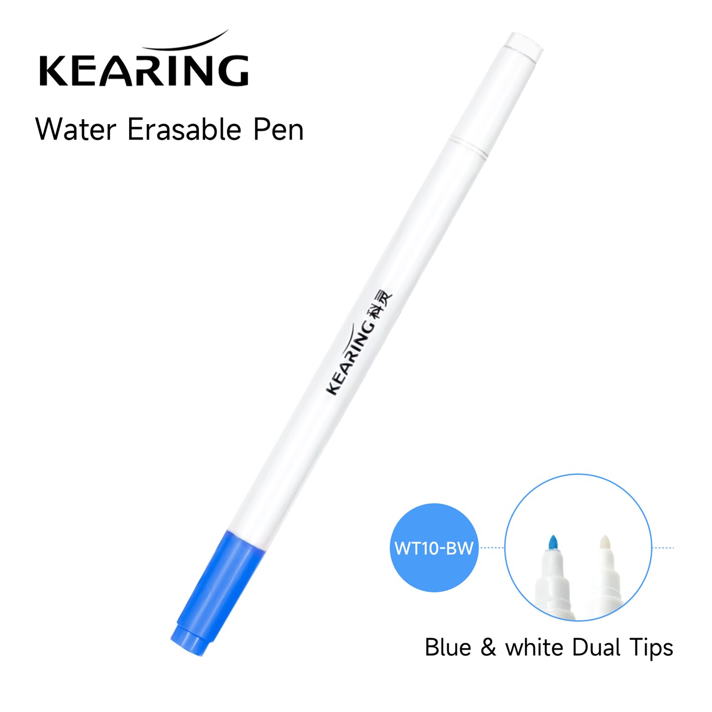 Blue & White Dual Tips Water Erasable Pen 1mm Fiber Tip - 12 Pack