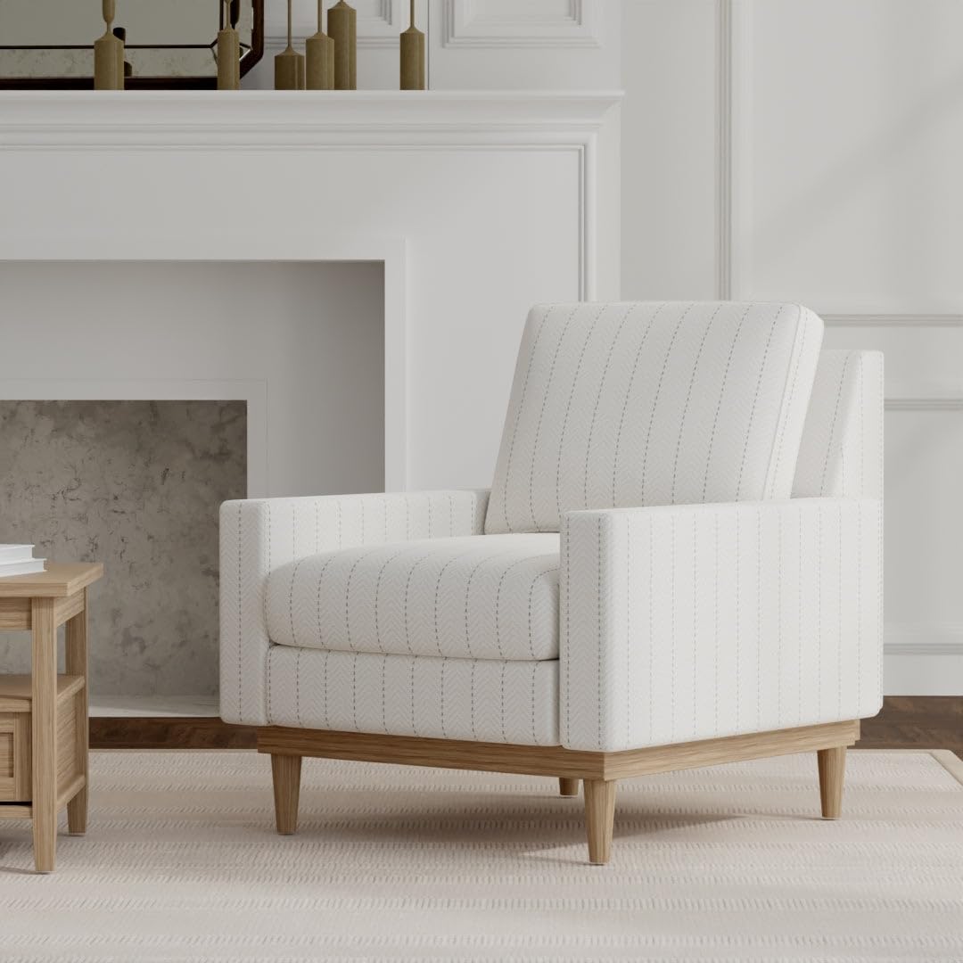 Beige Taupe Performance Grade Cotton Blend Eco Friendly Woven Stripe Pattern Upholstery Fabric by The Yard - SKU: Janet Linen