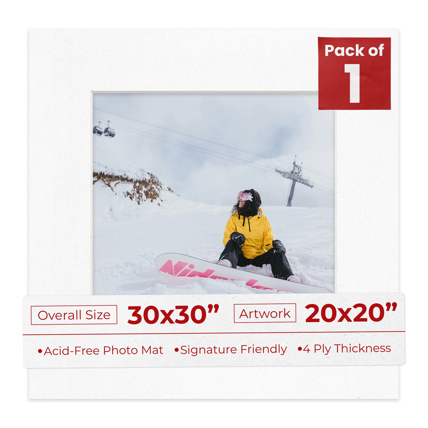 White with Black Core Mat Board for 30x30 Frames - Fits 20x20 Photos